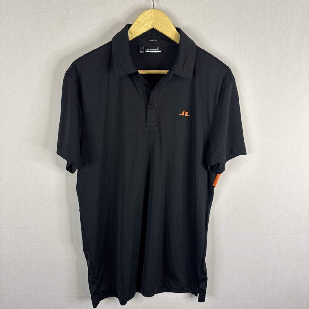 J.Lindeberg Golf Polo Shirt‎ Men’s L Black Orange Stripe Regular Fit Tom